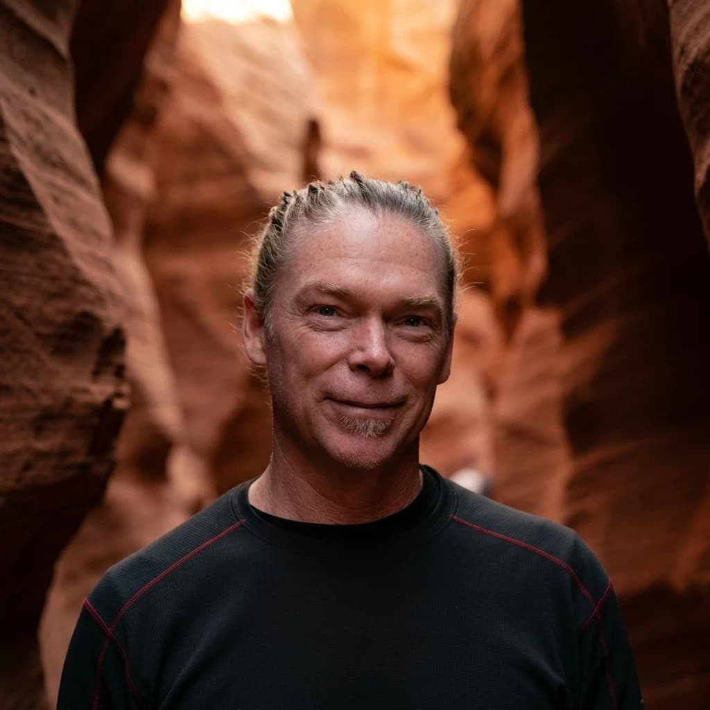 Bryce Johnson, founder of GoBig Creative, in a Utah slot canyon