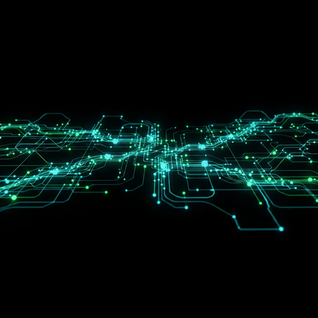Abstract visualization of multiple AI agents working together as connected glowing nodes forming a network pattern